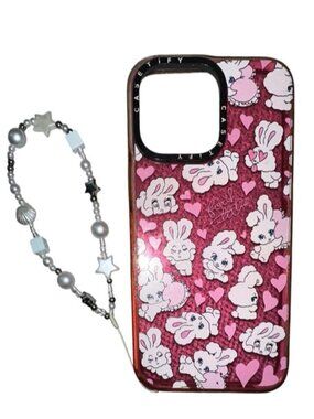 CASETiFY x Foxy Illustrations pink bunny iPhone 14 Pro Max Sweetheart wristlet